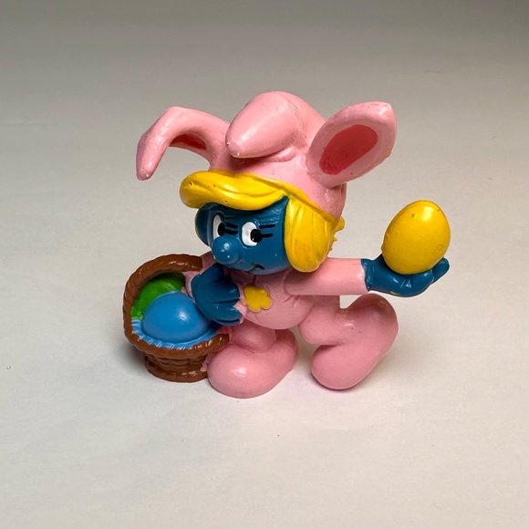 Vintage Easter Smurfette Figurine – Pink Bunny Costume – Schleich Portugal - Picture 2 of 7